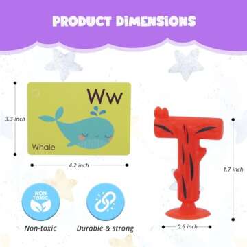 Alphabet Letters Learning Suction Toys: ABC Silicone Baby Bath Toys, Bathtub/Windows/Car/Travel Toys for Toddlers 1-3, Preschool Educational Montessori Sensory Toys for 1/2/3 Year Old