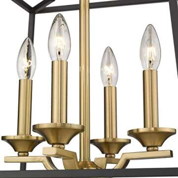 Emliviar 4 Light Foyer Chandelier, Lantern Pendant Light Cage Hanging Light for Entryway Dining Room, Black and Gold Finish, 2086P-4 BG