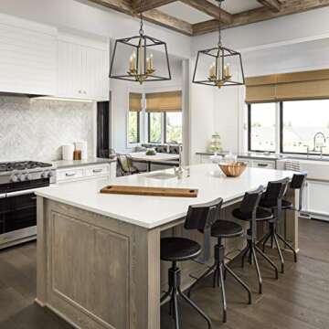 Emliviar 4 Light Foyer Chandelier, Lantern Pendant Light Cage Hanging Light for Entryway Dining Room, Black and Gold Finish, 2086P-4 BG