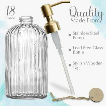 JASAI 18Oz Glass Soap Dispenser with Golden Pump for Kitchen,Refillable Liquid Hand Soap Dispenser w...