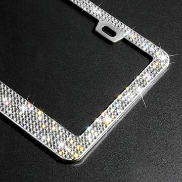 Tchipie 1 Pack Bling Rhinestone License Plate Frames, Bedazzled Sparkly Cute Diamond Car License Pla...