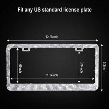 Tchipie 1 Pack Bling Rhinestone License Plate Frames, Bedazzled Sparkly Cute Diamond Car License Plate Frame, Glitter Crystal Tag Caps, Stainless Steel Holder(White)