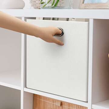 Posprica Fabric Storage Cubes, 13x13 Collapsible Storage Bins with Dual Handles, Foldable Storage Boxes Basket for Closet Shelf Cabinet Bookcase Organization, Set of 4, White