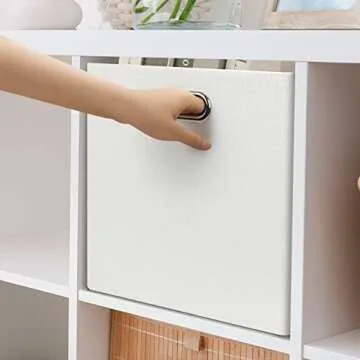 Posprica Fabric Storage Cubes, 13x13 Collapsible Storage Bins with Dual Handles, Foldable Storage Boxes Basket for Closet Shelf Cabinet Bookcase Organization, Set of 4, White