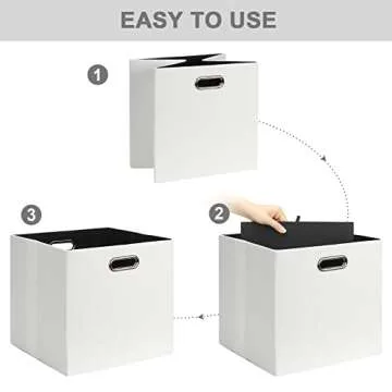 Posprica Fabric Storage Cubes, 13x13 Collapsible Storage Bins with Dual Handles, Foldable Storage Boxes Basket for Closet Shelf Cabinet Bookcase Organization, Set of 4, White