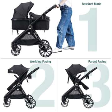 Accombe Baby Stroller 2 in 1 Newborn Convertible Stroller Bassinet for Infant New Born Pushchair 0-3...