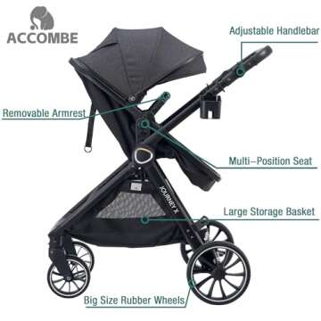 Accombe Baby Stroller 2 in 1 Newborn Convertible Stroller Bassinet for Infant New Born Pushchair 0-36 Month
