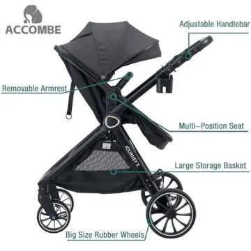 Accombe Baby Stroller 2 in 1 Newborn Convertible Stroller Bassinet for Infant New Born Pushchair 0-36 Month