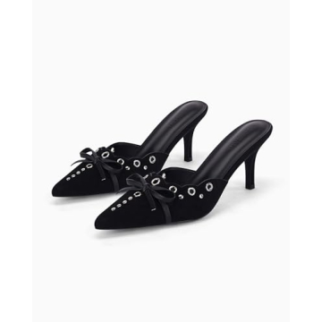 Coutgo Women's Bow Tie Mule Heels - Stylish & Comfortable