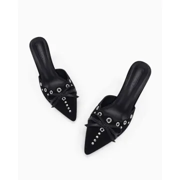 Coutgo Women's Bow Tie Mule Heels - Stylish & Comfortable