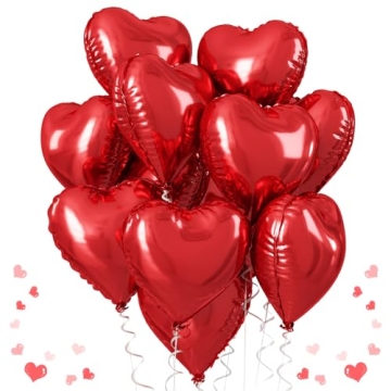 Red Heart Balloons, 18 Inch Red Heart Foil Balloons Large Red Foil Balloons Helium for Valentine's D...