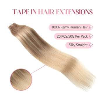 Sixstarhair Tape in Hair Extensions Balayage Hair Made Of 100 Human Hair Balayage Tape In Extensions...