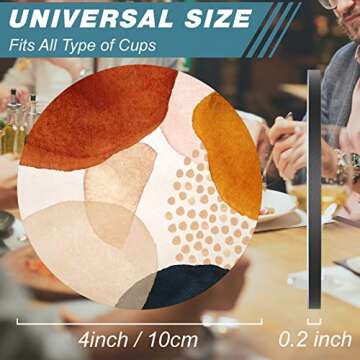 Nipichsha Coasters for Drinks, Set of 6 Cute Absorbent Rubber Drink Coasters for Cup with Non Slip Backing, Kitchen Home Decor Housewarming Gift, Round 4 in, Simple Abstract Art