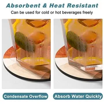 Nipichsha Coasters for Drinks, Set of 6 Cute Absorbent Rubber Drink Coasters for Cup with Non Slip Backing, Kitchen Home Decor Housewarming Gift, Round 4 in, Simple Abstract Art