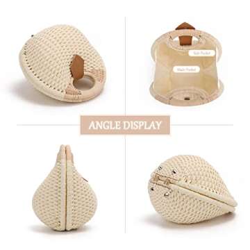 Ynport Straw Purses for Women Summer Beach Rattan Tote Bag Round Handle Ring Handbag Retro Handmade ...