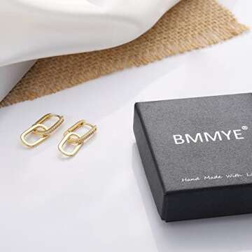 Link Chain Drop Earrings for Women Paperclip Earings With Cubic Zircon Chunky Gold Silver Dangle Jewelry