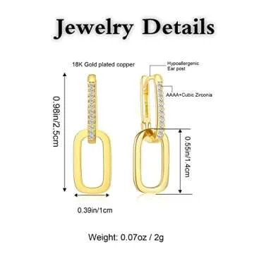 Link Chain Drop Earrings for Women Paperclip Earings With Cubic Zircon Chunky Gold Silver Dangle Jewelry