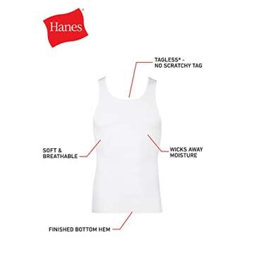 Hanes Men's ComfortSoft Tagless Tank Undershirts White 3-Pack
