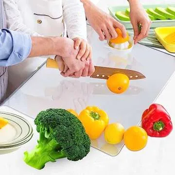 Yialins Acrylic Cutting Boards for Kitchen Counter, Anti-Slip Transparent Cutting Board with Lip for Countertop Protection at Home or Restaurant (18x16in)