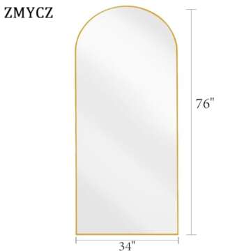 ZMYCZ Floor Length Mirror, 76"x34" Arch Full Length Mirror, Mirror Full Length Hanging or Leaning, B...