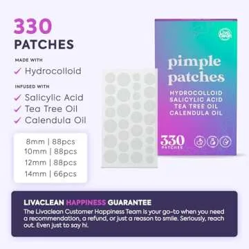 LivaClean 330 CT Pimple Patches for Face w/Salicylic Acid, Tea Tree Oil & Calendula Oil - Four Sizes...