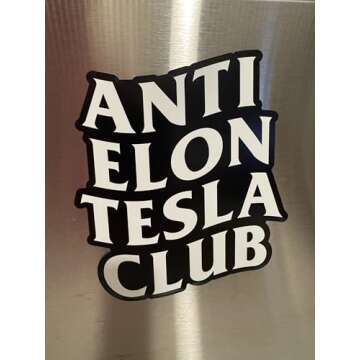 Anti Elon Tesla Club Car Magnet 5 inch XL Viral Logo Non-Adhesive Tesla Musk Decal Cling for Model 3...