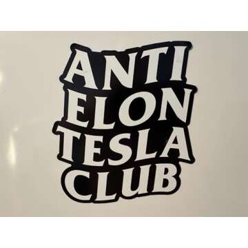 Anti Elon Tesla Club Car Magnet 5 inch XL Viral Logo Non-Adhesive Tesla Musk Decal Cling for Model 3 Y X Cybertruck | MadPufferStickers Brand