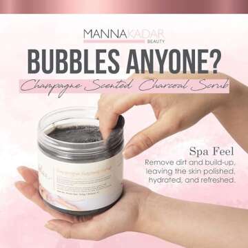 Manna Kadar Beauty Champagne Charcoal Scrub, 18.34 Oz - Detoxify, Exfoliate, Hydrate, Moisturize, Re...