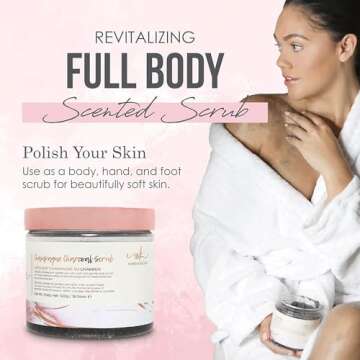 Manna Kadar Beauty Champagne Charcoal Scrub, 18.34 Oz - Detoxify, Exfoliate, Hydrate, Moisturize, Restore Skin, Gentle Body Scrubs, Leaves Skin Polished, Hydrated, & Refreshed, Buff Away Dead Skin