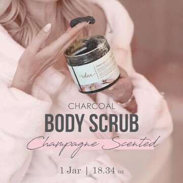 Manna Kadar Beauty Champagne Charcoal Scrub, 18.34 Oz - Detoxify, Exfoliate, Hydrate, Moisturize, Restore Skin, Gentle Body Scrubs, Leaves Skin Polished, Hydrated, & Refreshed, Buff Away Dead Skin