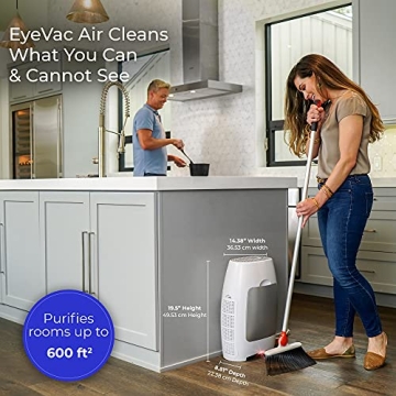 EyeVac Air 2-in-1 HEPA Air Purifier & Touchless Vacuum Automatic Dustpan - Ultra Fast & Powerful - Covers 600 Sq ft - Corded Canister Vacuum, Bagless, Automatic Sensors, 1000 Watt (White/White)