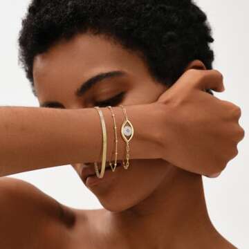 MEVECCO Gold Venice Chain Bracelets,14K Gold Plated Handmade Cute Emboss Spiral Figaro Link Chain Diamond Cut Dainty Bracelet for Women