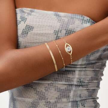 MEVECCO Gold Venice Chain Bracelets,14K Gold Plated Handmade Cute Emboss Spiral Figaro Link Chain Diamond Cut Dainty Bracelet for Women