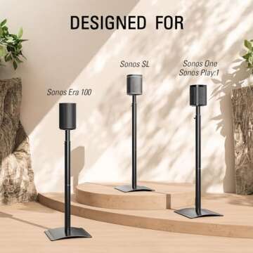Mounting Dream Speaker Stands for Sonos Era 100, One, One SL, Play:1, Height Adjustable Up to 49.1", Set of 2 Surround Sound Speaker Stand with Cable Management, 13.2 LBS Loading MD5412