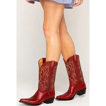 Stylish MissHeel Red Cowgirl Boots for Women