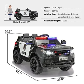 TOBBI Ride-On Police Car for Kids with Remote Control