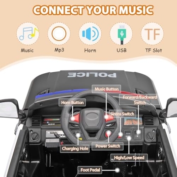 TOBBI Ride-On Police Car for Kids with Remote Control