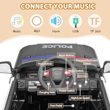 TOBBI Ride-On Police Car for Kids with Remote Control