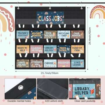 Fulmoon 86 Pcs Class Jobs Pocket Chart Set Teacher's Helper Boho Classroom Management Educational Po...