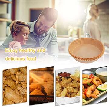 Air Fryer Disposable Paper Liner, Non-stick Air Fryer Liners Baking Paper Sheets for Baking, Roasting, Frying, Air Fryer, Microwave, Oven, Steamer (Original Wood Colour-50 PCS)
