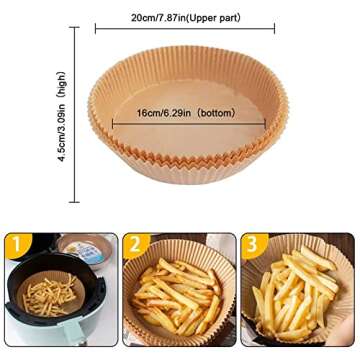 Air Fryer Disposable Paper Liner, Non-stick Air Fryer Liners Baking Paper Sheets for Baking, Roasting, Frying, Air Fryer, Microwave, Oven, Steamer (Original Wood Colour-50 PCS)