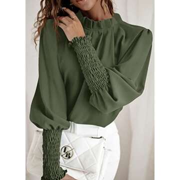 Teurkia Womens Long Sleeve Blouse Office Loose Trendy Casual Work Shirt Tops Army Green