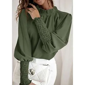 Teurkia Womens Long Sleeve Blouse Office Loose Trendy Casual Work Shirt Tops Army Green