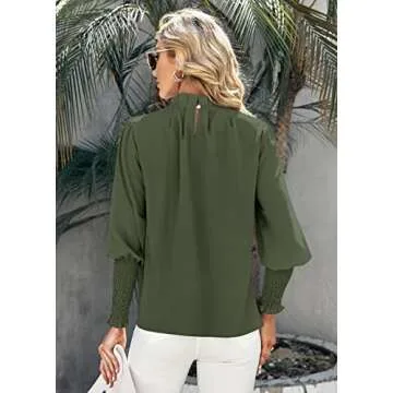 Teurkia Womens Long Sleeve Blouse Office Loose Trendy Casual Work Shirt Tops Army Green