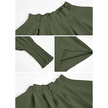 Teurkia Womens Long Sleeve Blouse Office Loose Trendy Casual Work Shirt Tops Army Green