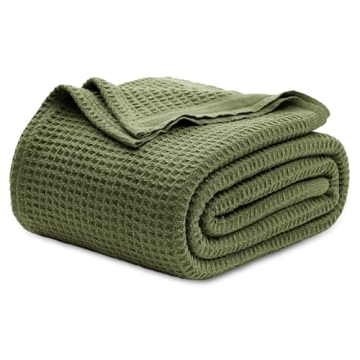 Luxurious Bedsure Waffle Weave Cotton Blanket - King Size Soft Comfort, Olive Green