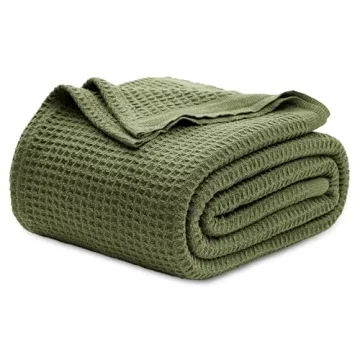 Luxurious Bedsure Waffle Weave Cotton Blanket - King Size Soft Comfort, Olive Green