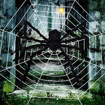 Joyjoz Halloween Decorations With 110 Sqft Giant Spider Web, 60” Big Fake Large Spider for Scary H...