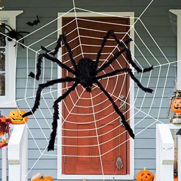 Joyjoz Halloween Decorations With 110 Sqft Giant Spider Web, 60” Big Fake Large Spider for Scary Halloween Yard Door & Outdoor Decor, Halloween Party Favor