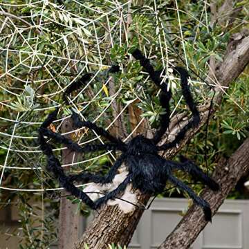 Joyjoz Halloween Decorations With 110 Sqft Giant Spider Web, 60” Big Fake Large Spider for Scary Halloween Yard Door & Outdoor Decor, Halloween Party Favor